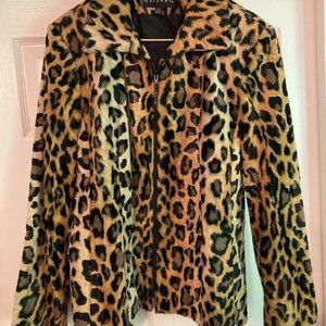 FAUX FUR LEOPARD PRINT LINED JACKET W/SIDE POCKETS- SIZE XL